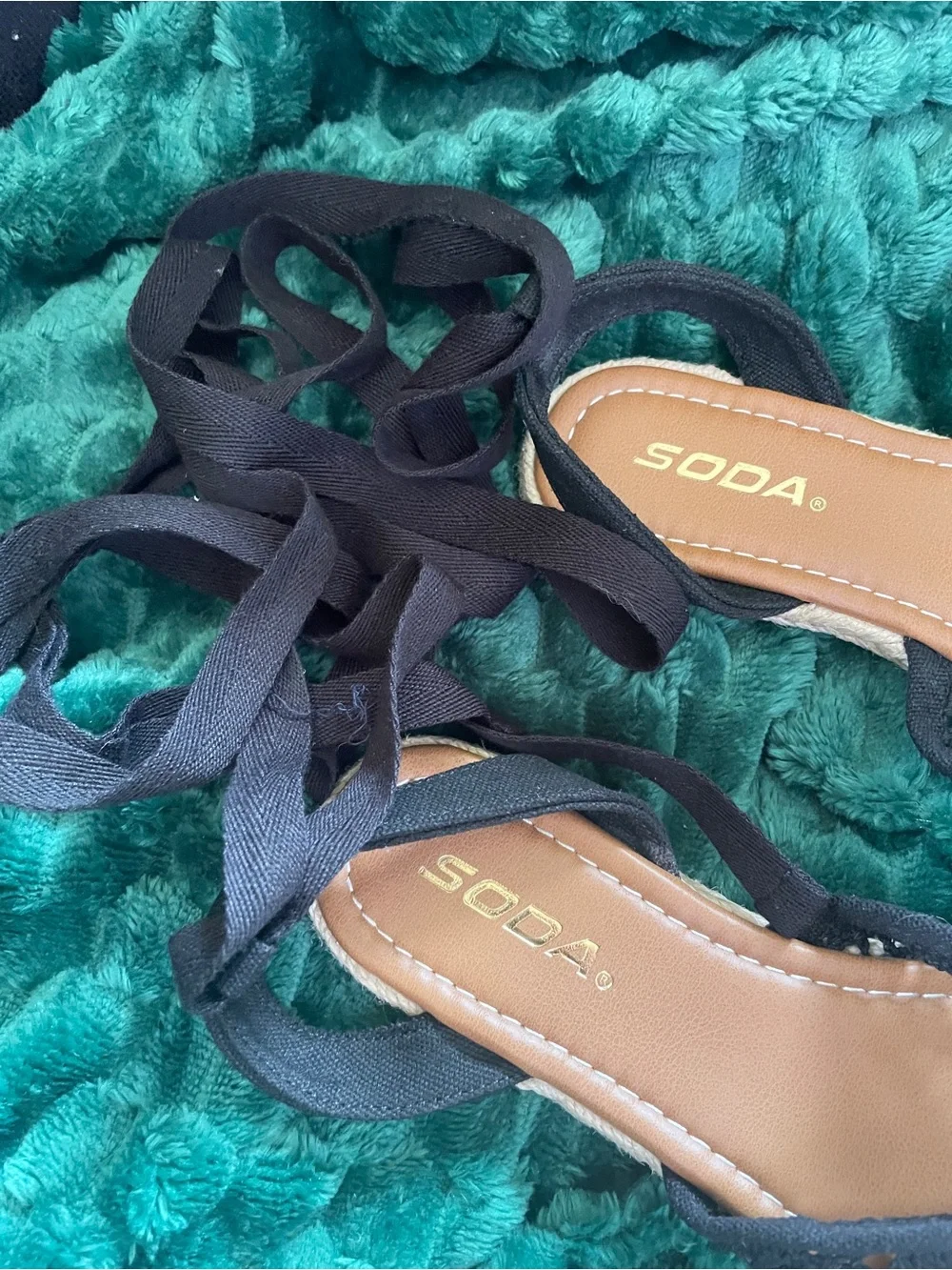 Soda Women's Black Crochet Espadrille Lace-Up Sandals size 6